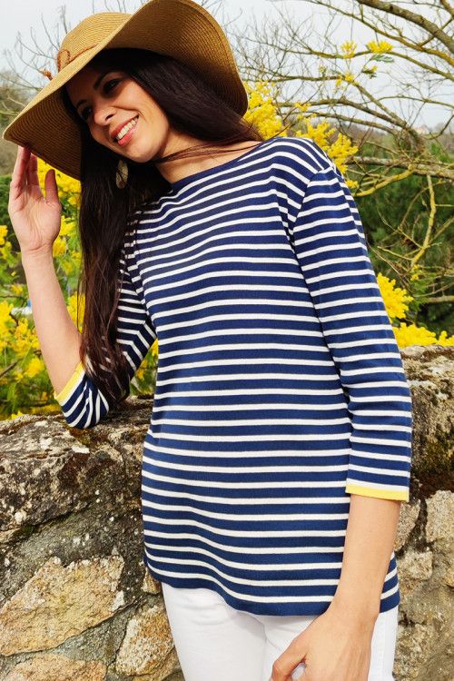 Pull marinière manches 3/4 coton - 1 Monsieur Solfin | Fabriqué en France