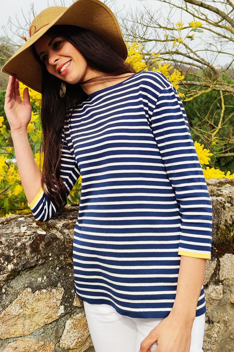 Pull marinière manches 3/4 coton - 1 Monsieur Solfin | Fabriqué en France