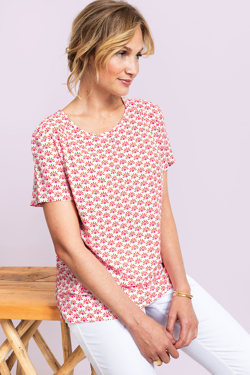 Blouse imprimé orange viscose - 1 Monsieur Solfin | Fabriqué en France