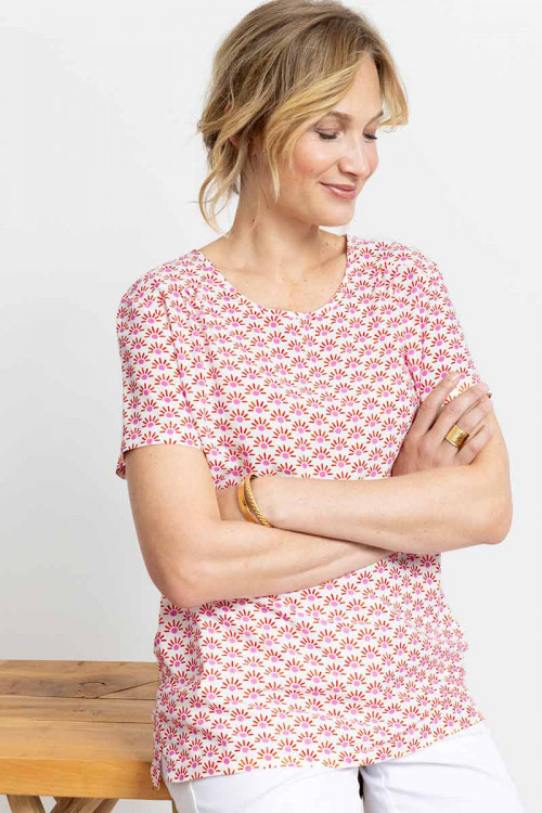 Blouse imprimé orange viscose - 1 Monsieur Solfin | Fabriqué en France 2