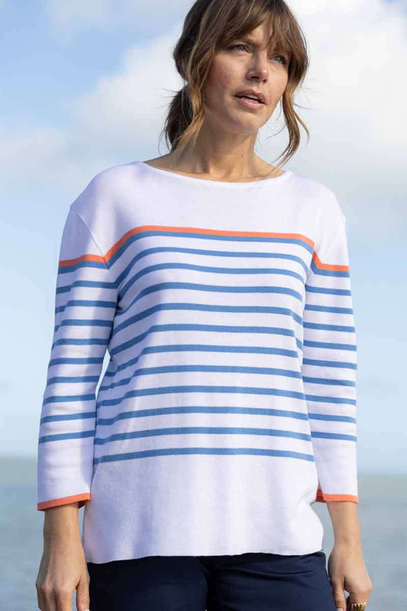 Pull marinière bleu et orange - 3 Monsieur Solfin | Fabriqué en France