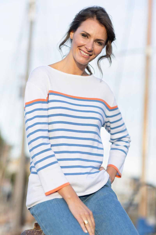 Pull marinière bleu et orange - 1 Monsieur Solfin | Fabriqué en France 2