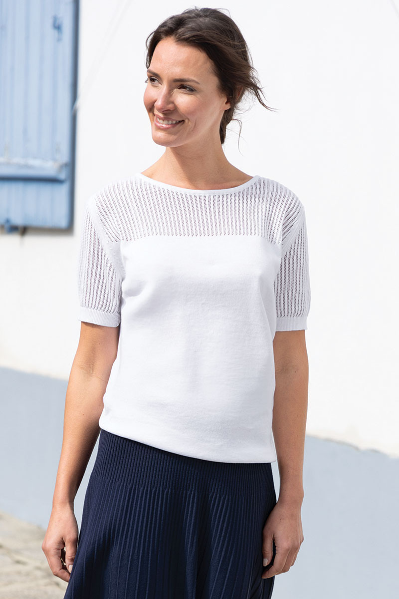 Pull manches courtes ajourées - 5 Monsieur Solfin | Fabriqué en France