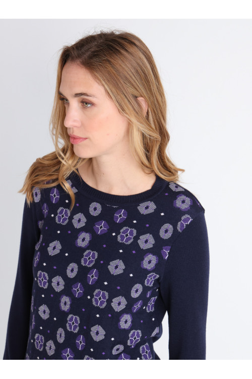 Pull jacquard en laine col rond - 1 Monsieur Solfin | Fabriqué en France 2