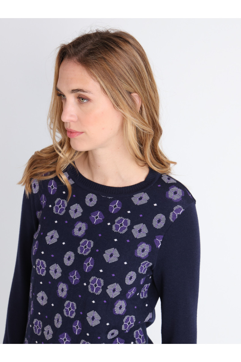 Pull jacquard en laine col rond - 2 Monsieur Solfin | Fabriqué en France