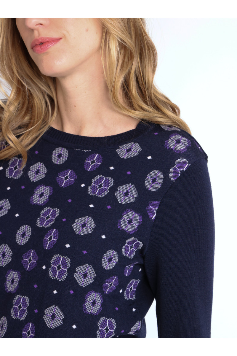 Pull jacquard en laine col rond - 3 Monsieur Solfin | Fabriqué en France