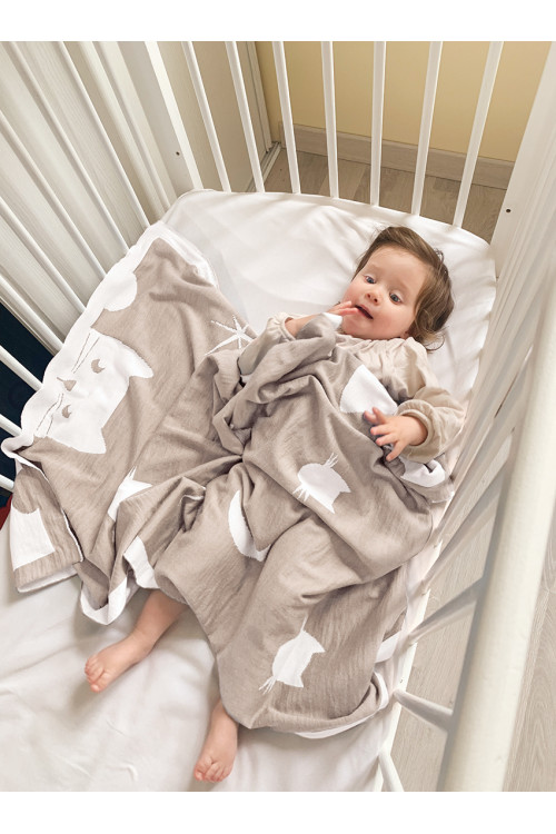 Plaid bébé motif Chats laine - 1 Monsieur Solfin | Fabriqué en France