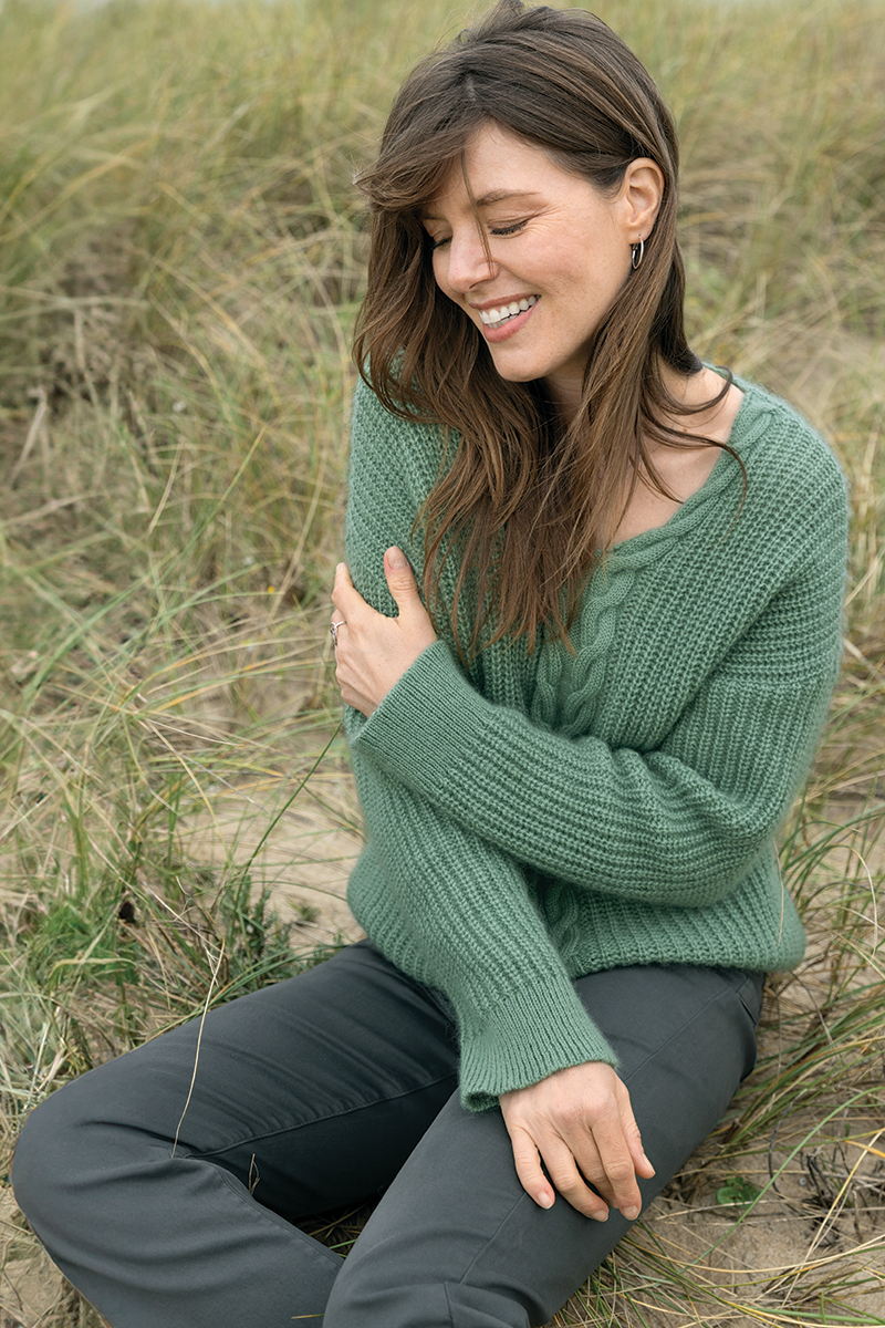 pull maille perl&eacute;e vert sauge 7648